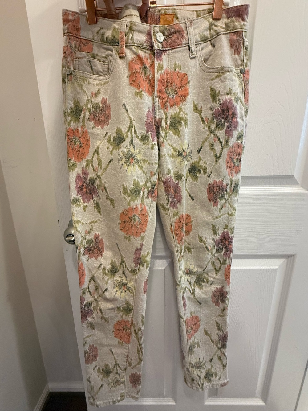 Pilcro and the Letterpress Floral Skinny Jeans in Cream, Pink and Green